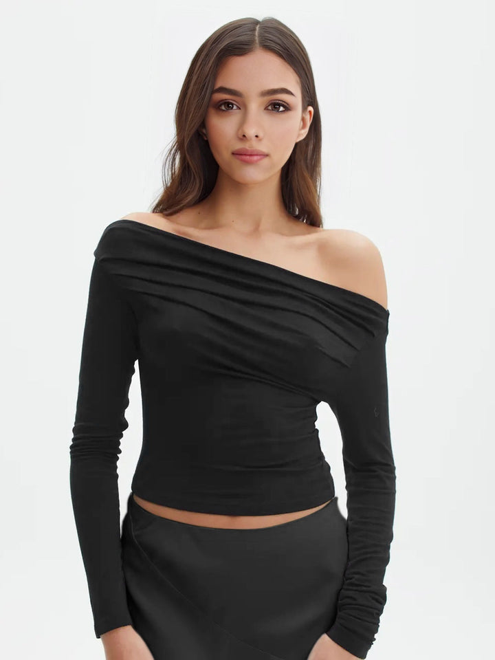 Oblique Off-Shoulder Long Sleeve T-Shirt  Liora Lane Boutique T-Shirts Black / XL 19.00