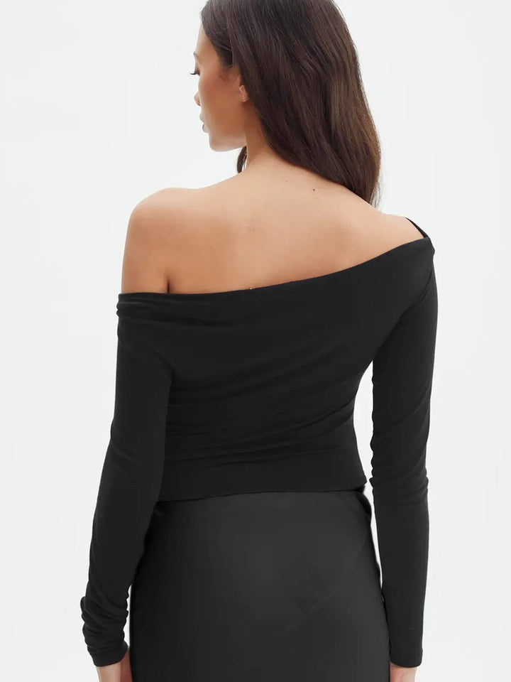 Oblique Off-Shoulder Long Sleeve T-Shirt  Liora Lane Boutique T-Shirts