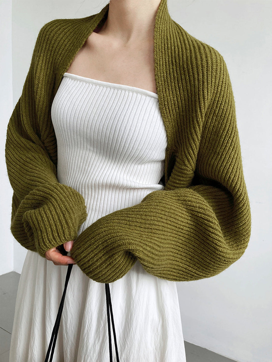 Solid Open-Front Shrug Sweater  Liora Lane Boutique Cardigans Olive / XL 45.00