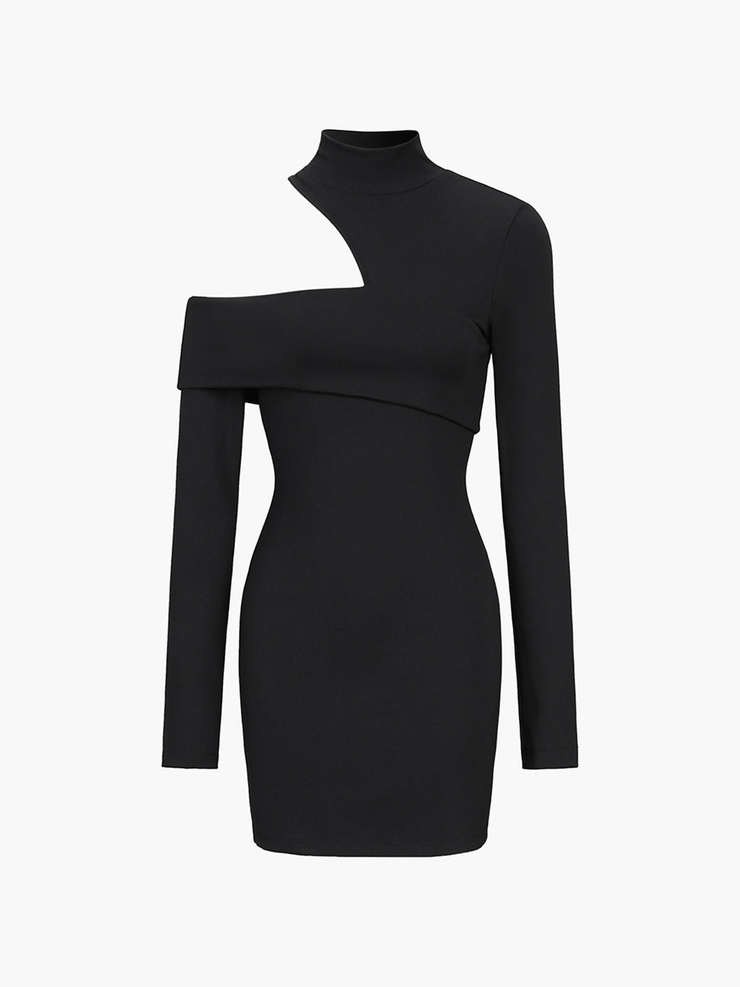 Mock Neck Oblique Cutout Rib Long Sleeve Short Dress  Liora Lane Boutique Dresses