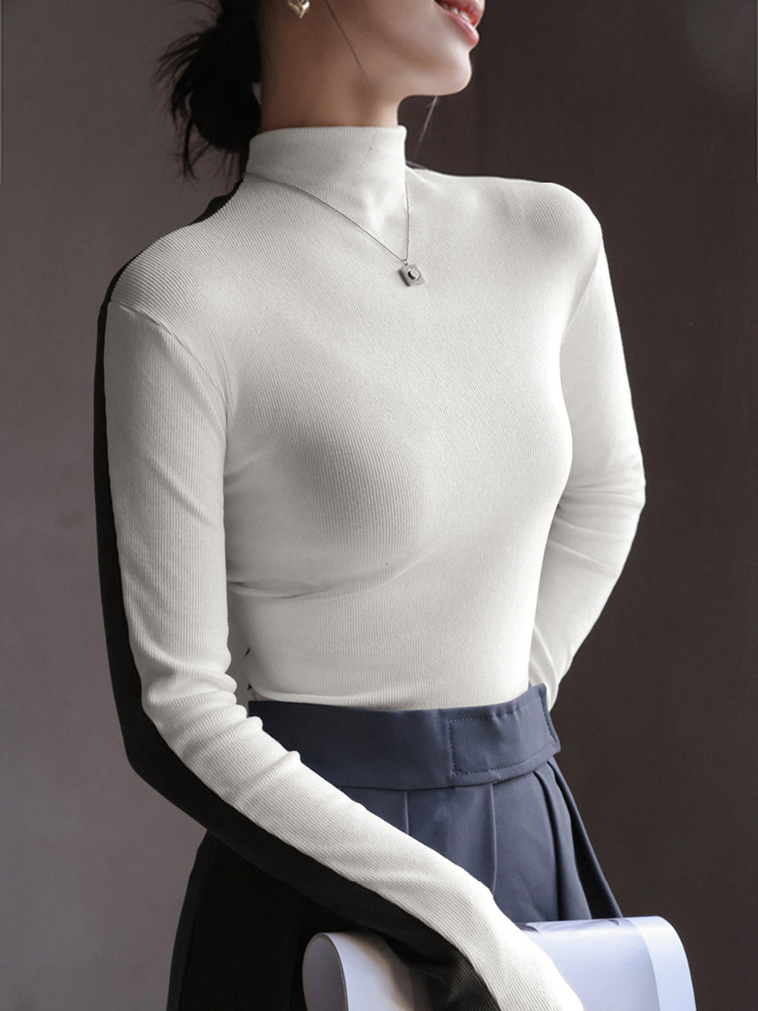Double Sided Colorblock Long Sleeve Top  Liora Lane Boutique T-Shirts White / XL 26.00
