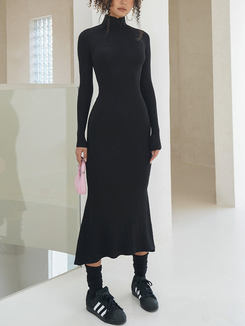 Leisure Mock Neck Long Sleeve Midi Dress  Liora Lane Boutique Dresses