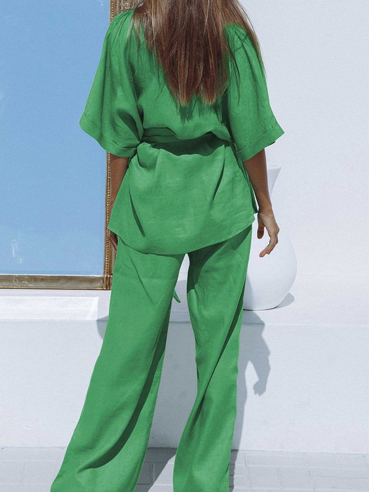 Oversized Linen Tied Two Piece Pants Set  Liora Lane Boutique Pant Sets