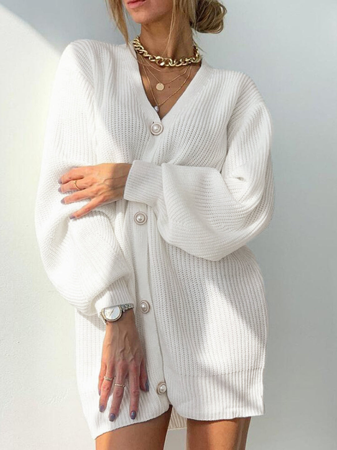 Pearl Of Joy Oversized Cardigan  Liora Lane Boutique Cardigans White / XL 44.00