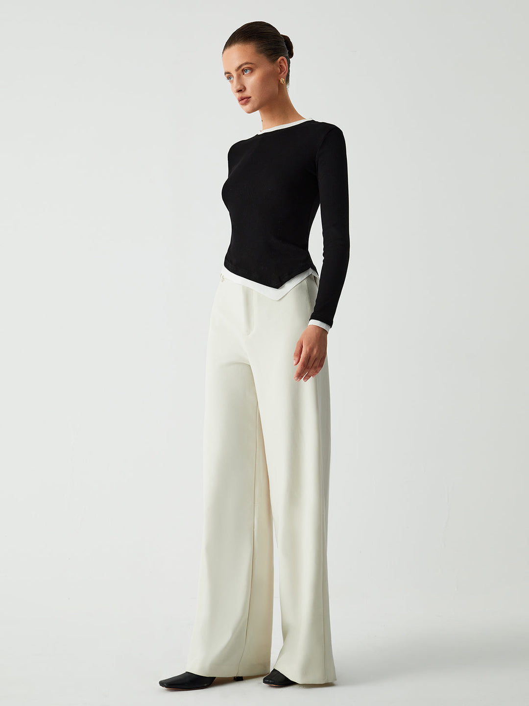 Asymmetric Hem Contrast Trim Long Sleeve Shirt  Liora Lane Boutique T-Shirts