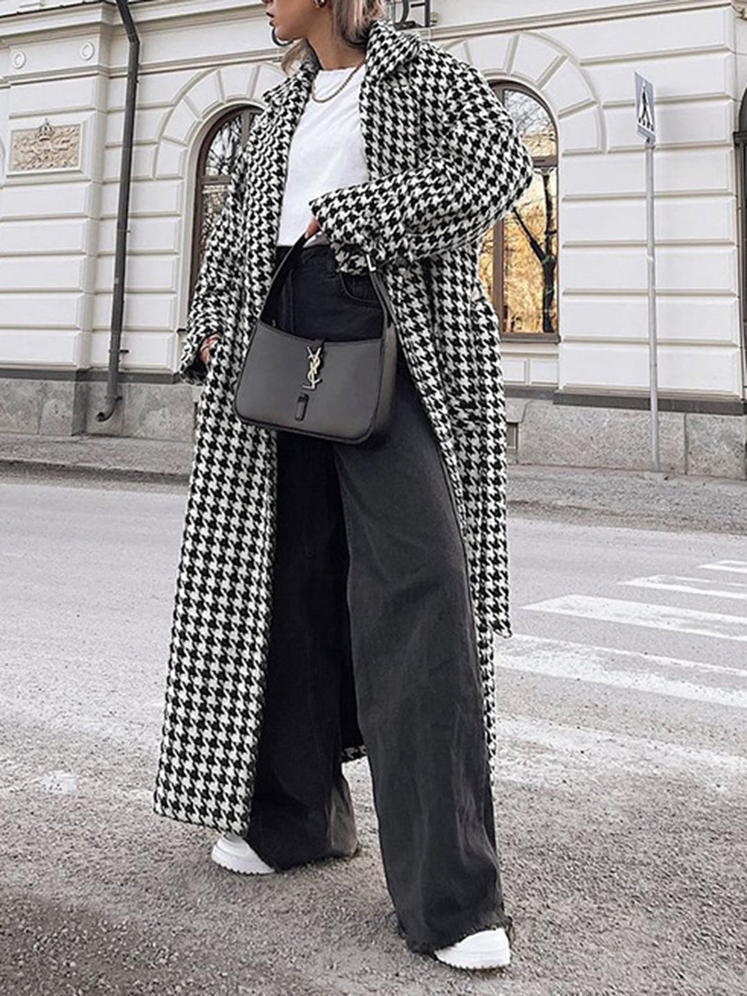 Oversized Houndstooth Tweed Trench Coat  Liora Lane Boutique Wool Coats