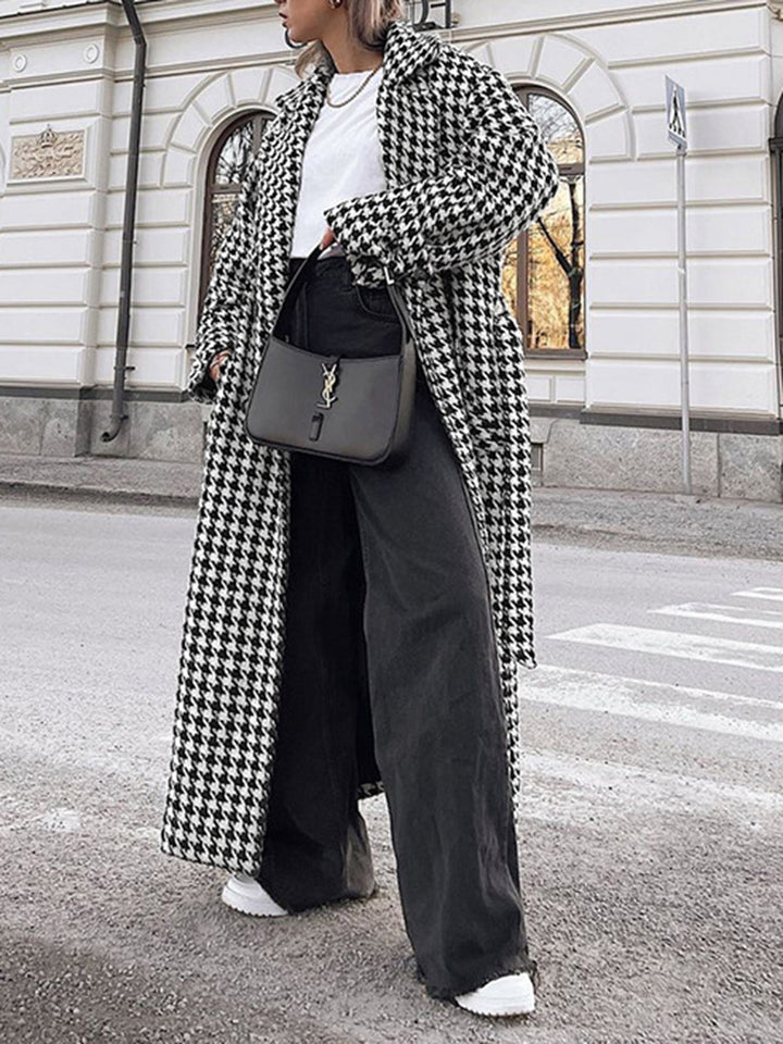 Oversized Houndstooth Tweed Trench Coat  Liora Lane Boutique Wool Coats