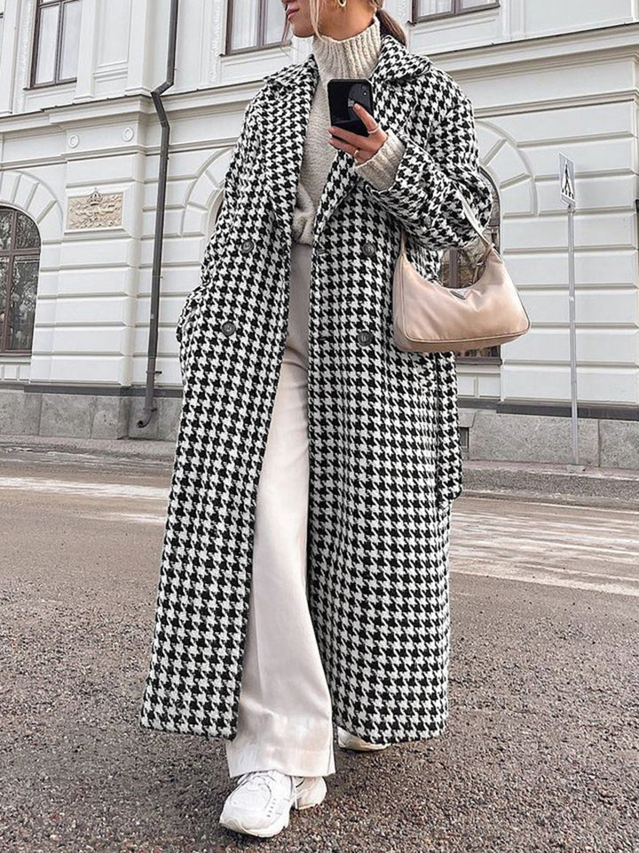 Oversized Houndstooth Tweed Trench Coat  Liora Lane Boutique Wool Coats