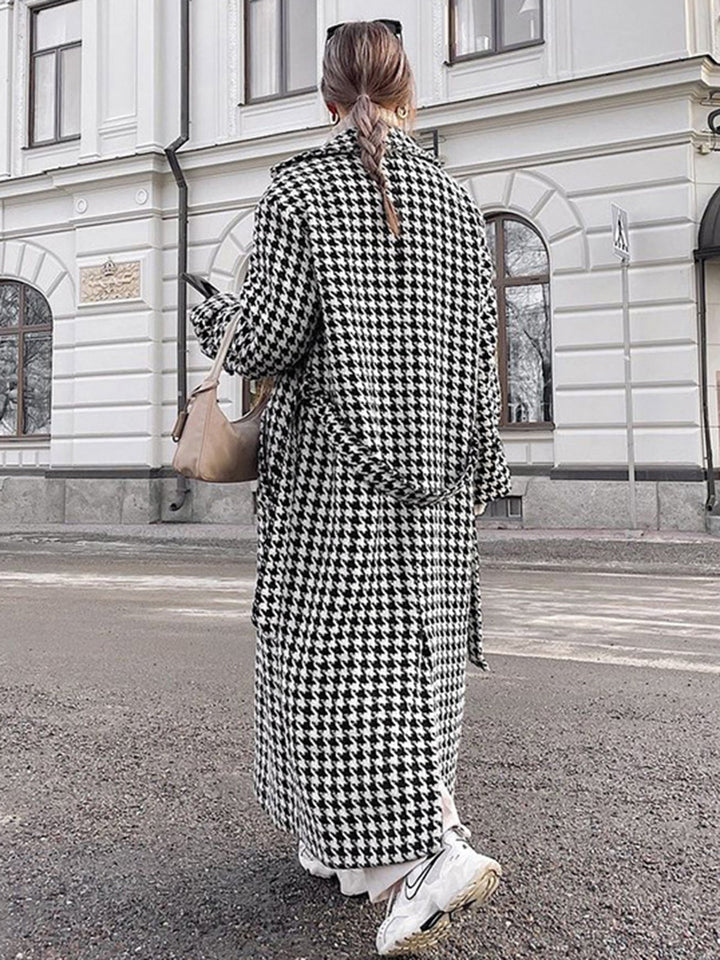 Oversized Houndstooth Tweed Trench Coat  Liora Lane Boutique Wool Coats
