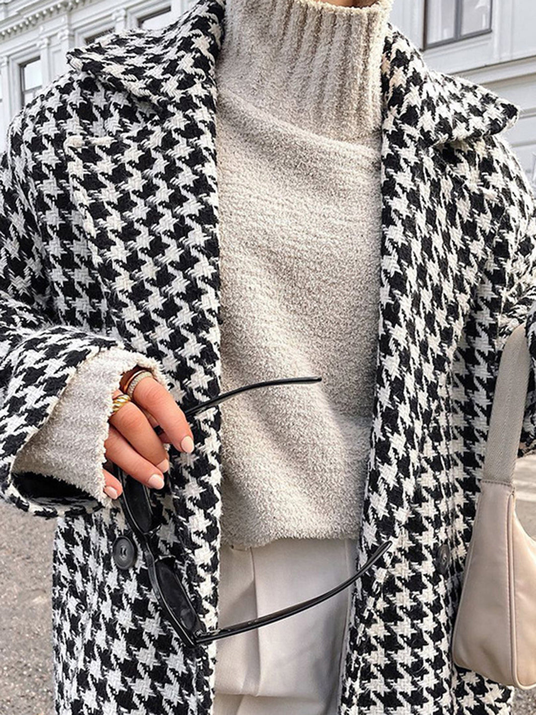 Oversized Houndstooth Tweed Trench Coat  Liora Lane Boutique Wool Coats