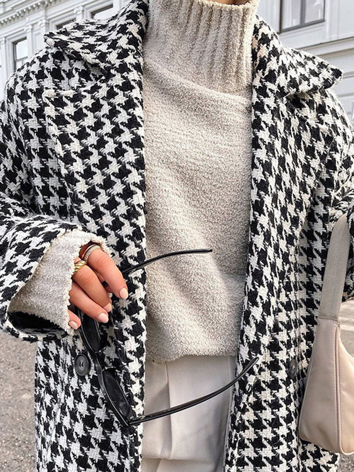 Oversized Houndstooth Tweed Trench Coat  Liora Lane Boutique Wool Coats