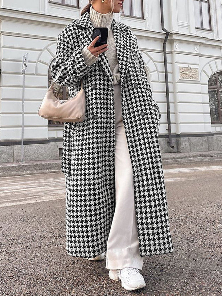 Oversized Houndstooth Tweed Trench Coat  Liora Lane Boutique Wool Coats Black / XL 119.00