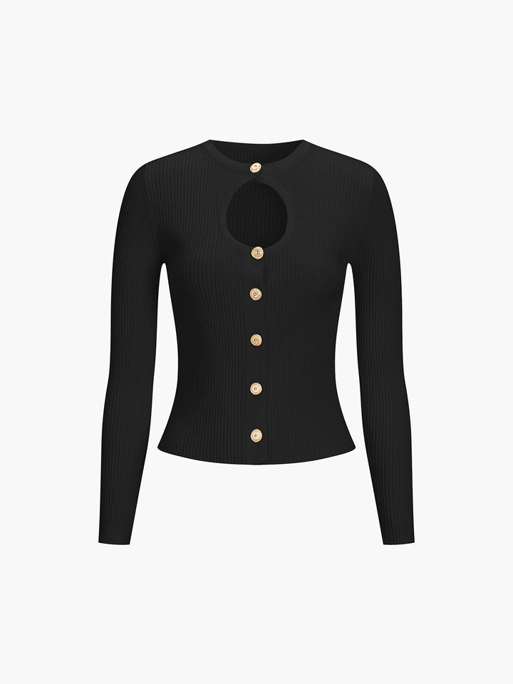 Effortless Keyhole Long Sleeve Knit Top  Liora Lane Boutique Knit Tops Black / XL 38.00