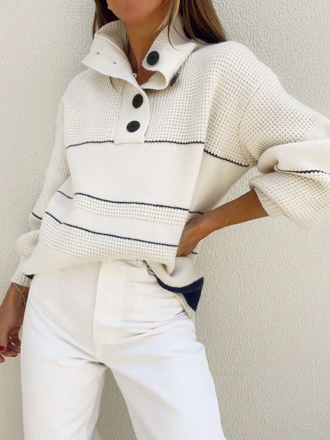 Open Collar Button Up Sweater  Liora Lane Boutique Sweaters White / XL 49.00