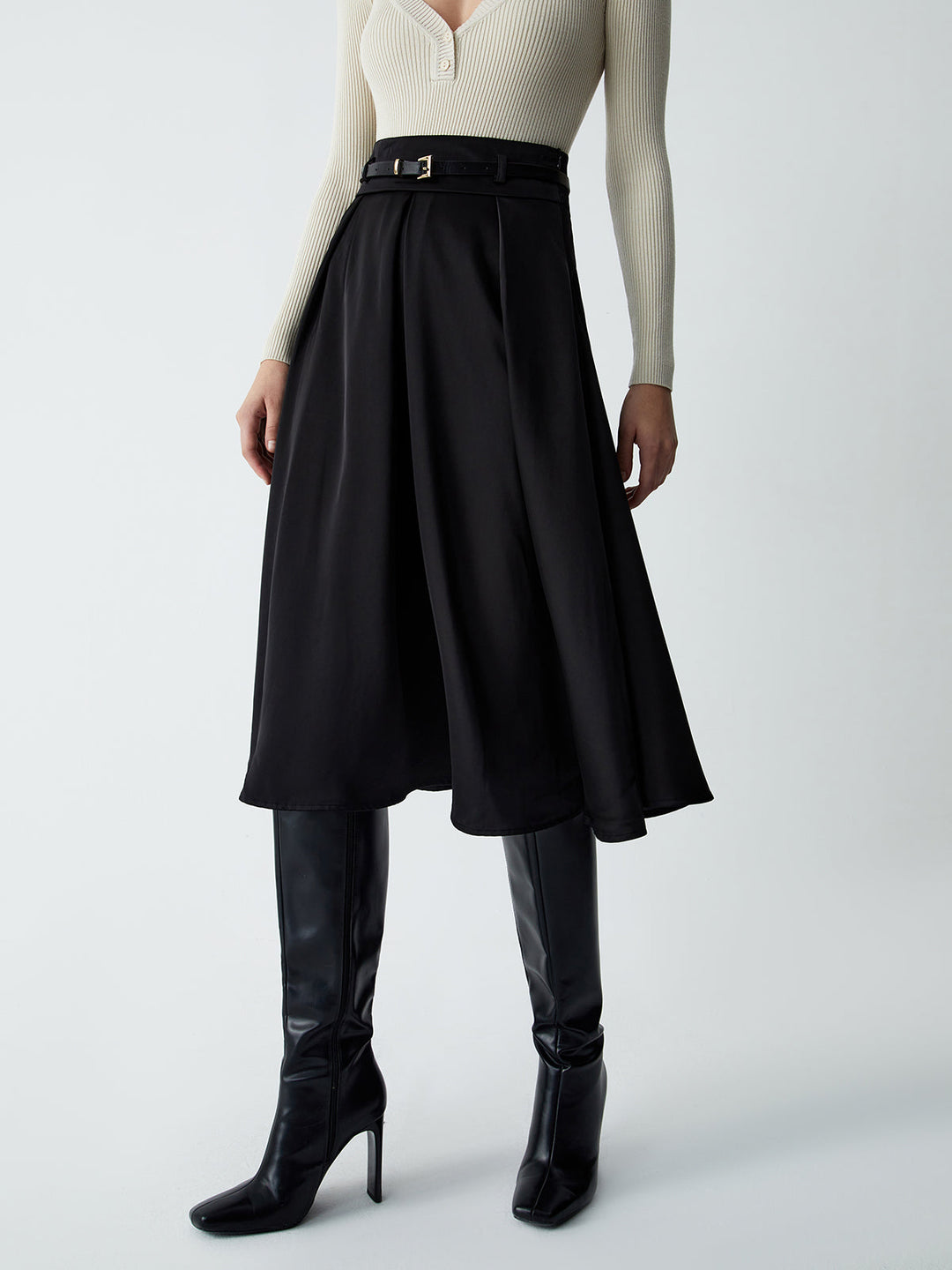 Old Money Aesthetics Belted Skirt  Liora Lane Boutique Skirts Black / XL 44.00