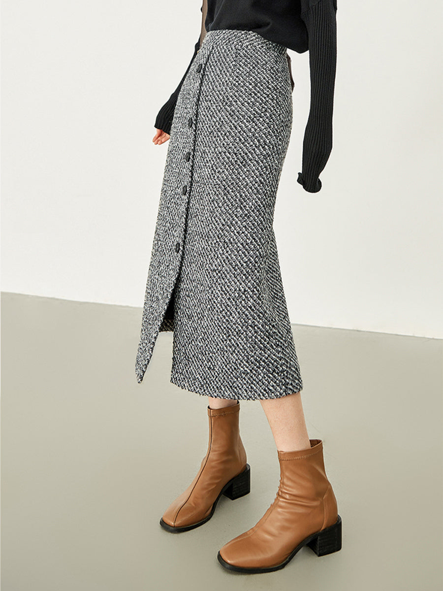 Button Down Tweed Boucle Maxi Skirt  Liora Lane Boutique Skirts