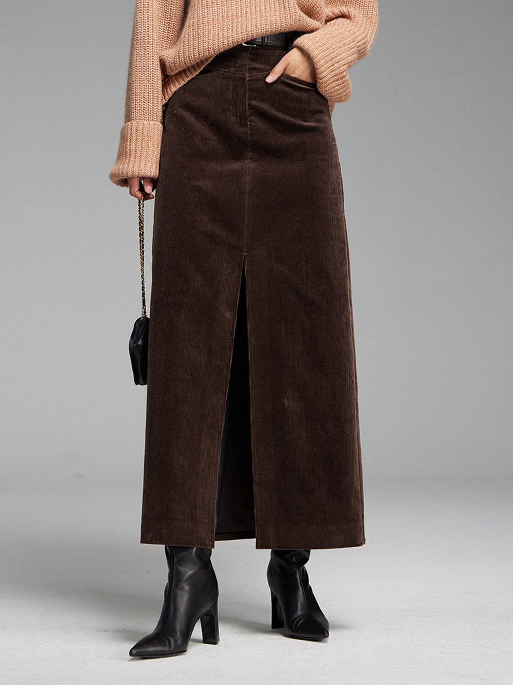 Pockets Corduroy Slit Maxi Skirt  Liora Lane Boutique Skirts