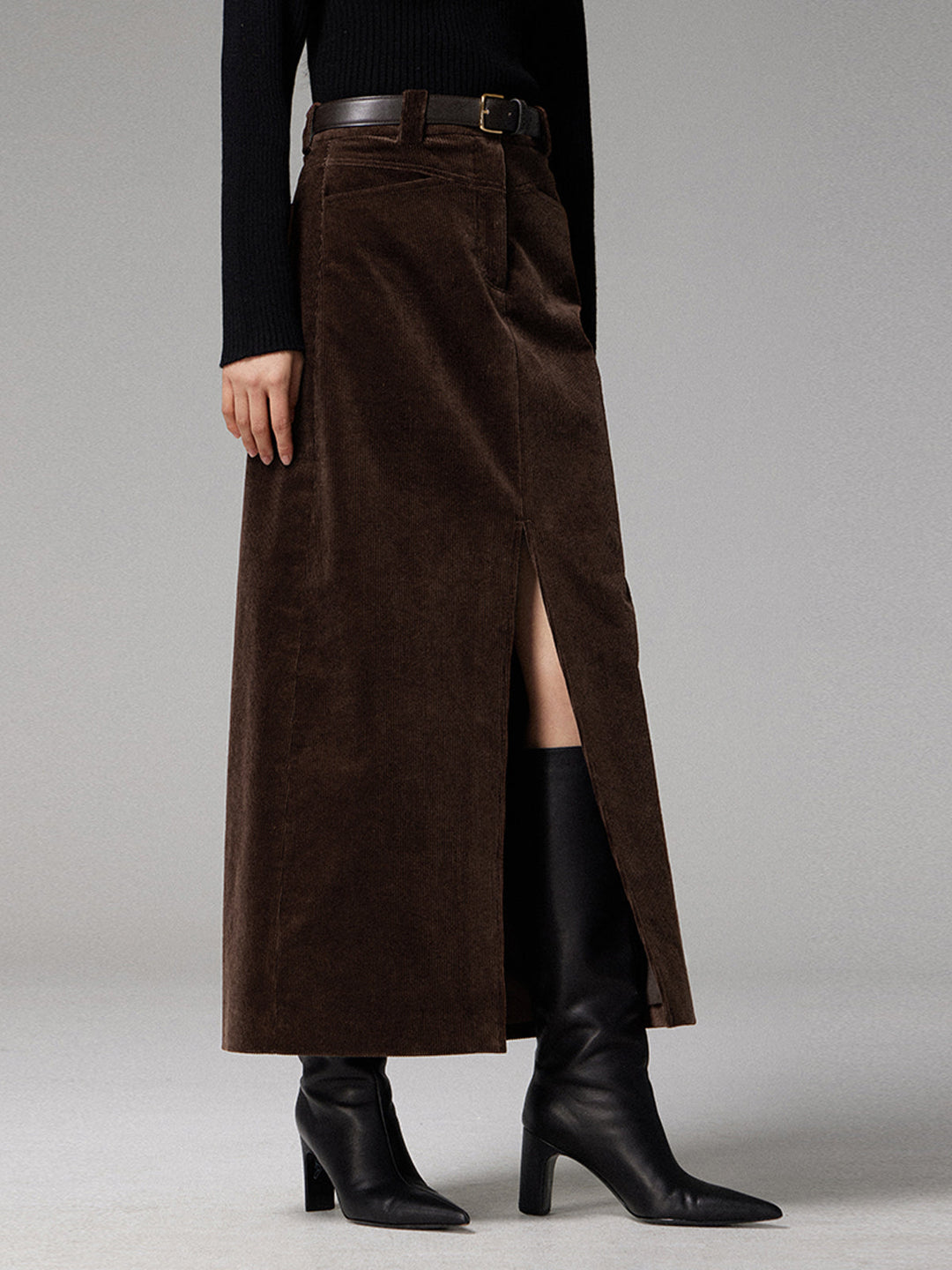 Pockets Corduroy Slit Maxi Skirt  Liora Lane Boutique Skirts