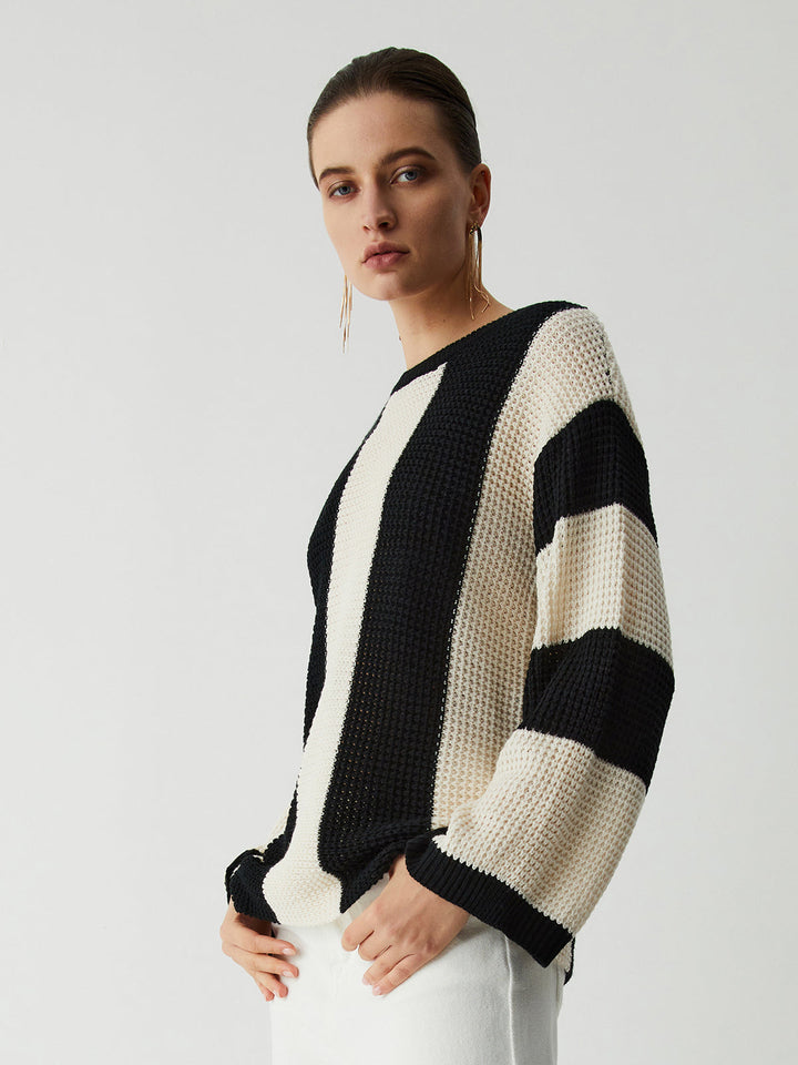 Pointelle Stripe Sweater  Liora Lane Boutique Knit Tops