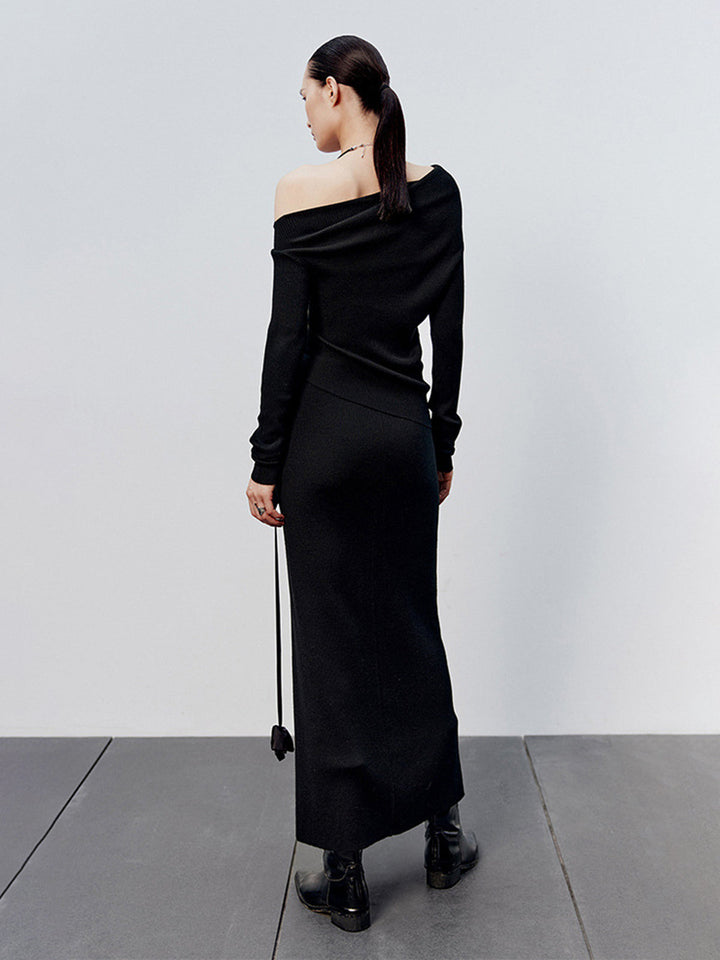 Caramel Asymmetric Neckline Long Sleeve Knit Top  Liora Lane Boutique Knit Tops