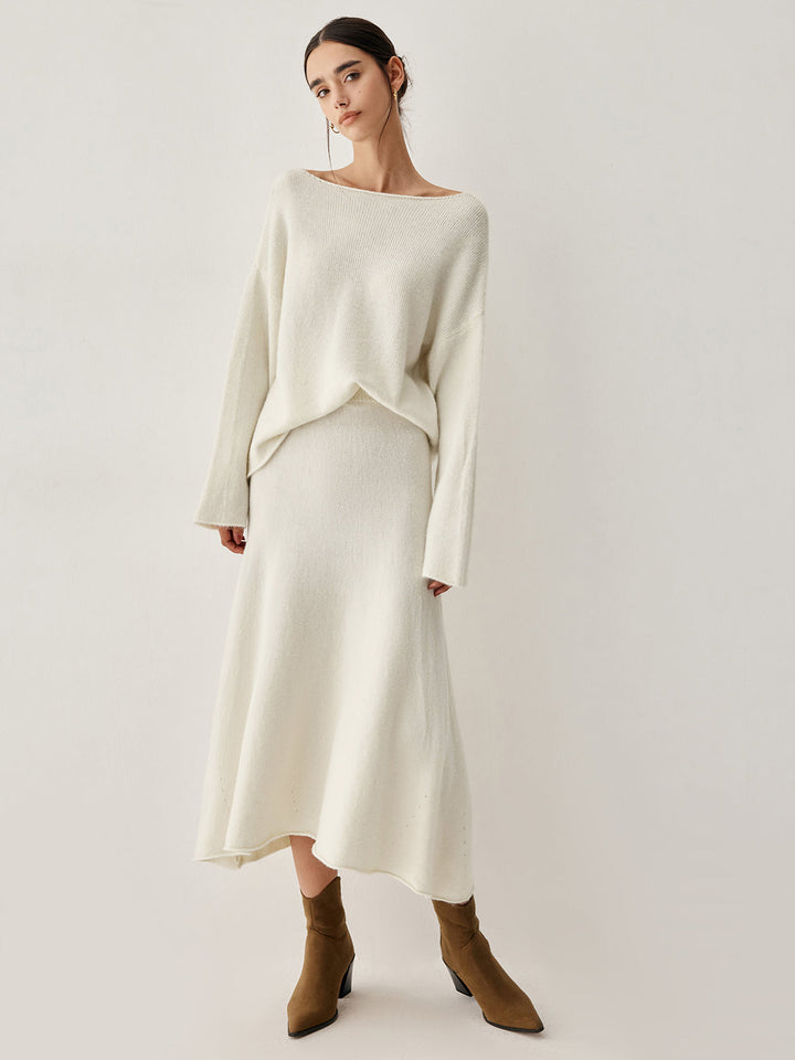 Oversized Sweater Two Piece Skirt Set  Liora Lane Boutique Sweater Co-ords Off-White / XL 79.00