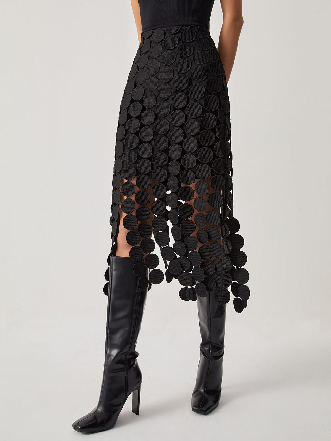 Laser Cut Multi Circle Double Layered Skirt  Liora Lane Boutique Skirts Black / XL 54.00