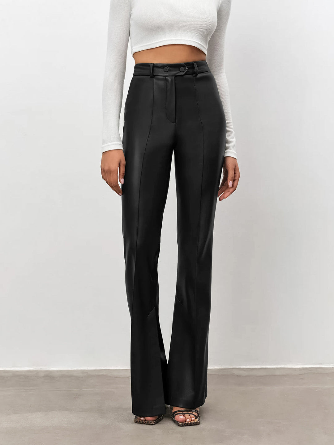High Waisted Leather Straight Leg Flare Pants  Liora Lane Boutique Pants Black / XL 48.00