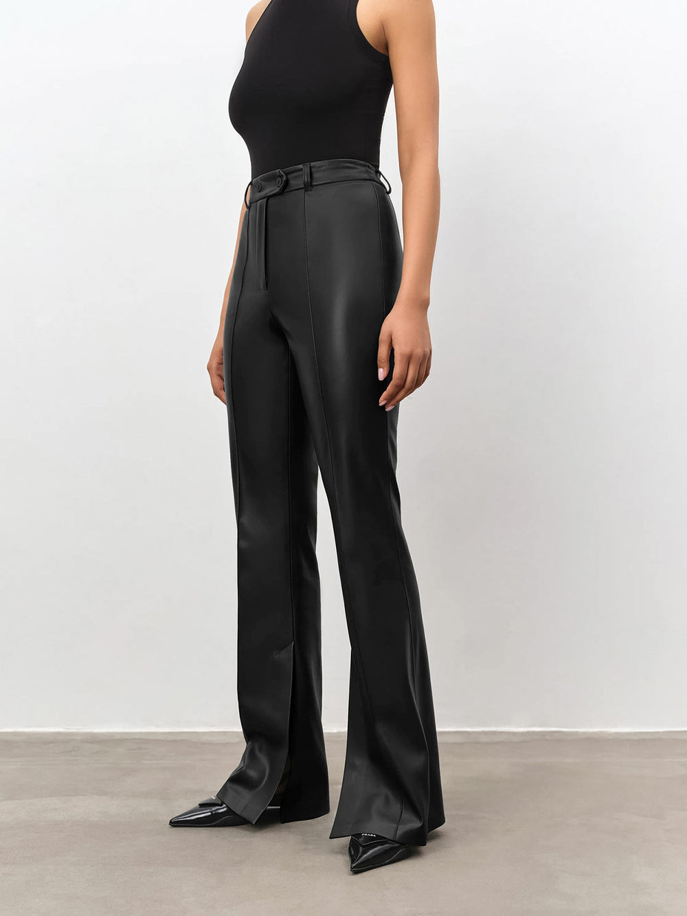 High Waisted Leather Straight Leg Flare Pants  Liora Lane Boutique Pants