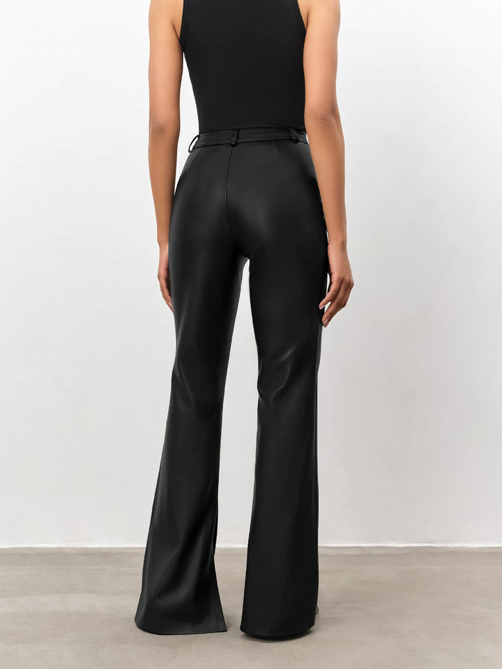 High Waisted Leather Straight Leg Flare Pants  Liora Lane Boutique Pants