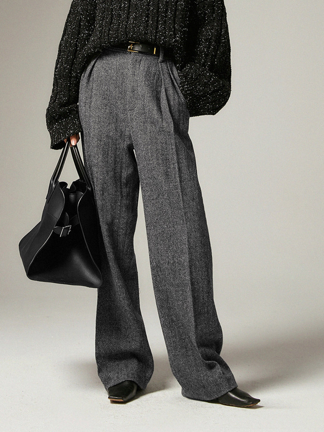 Herringbone Pockets Wide Leg Dress Pants  Liora Lane Boutique Pants Grey / XL 48.00