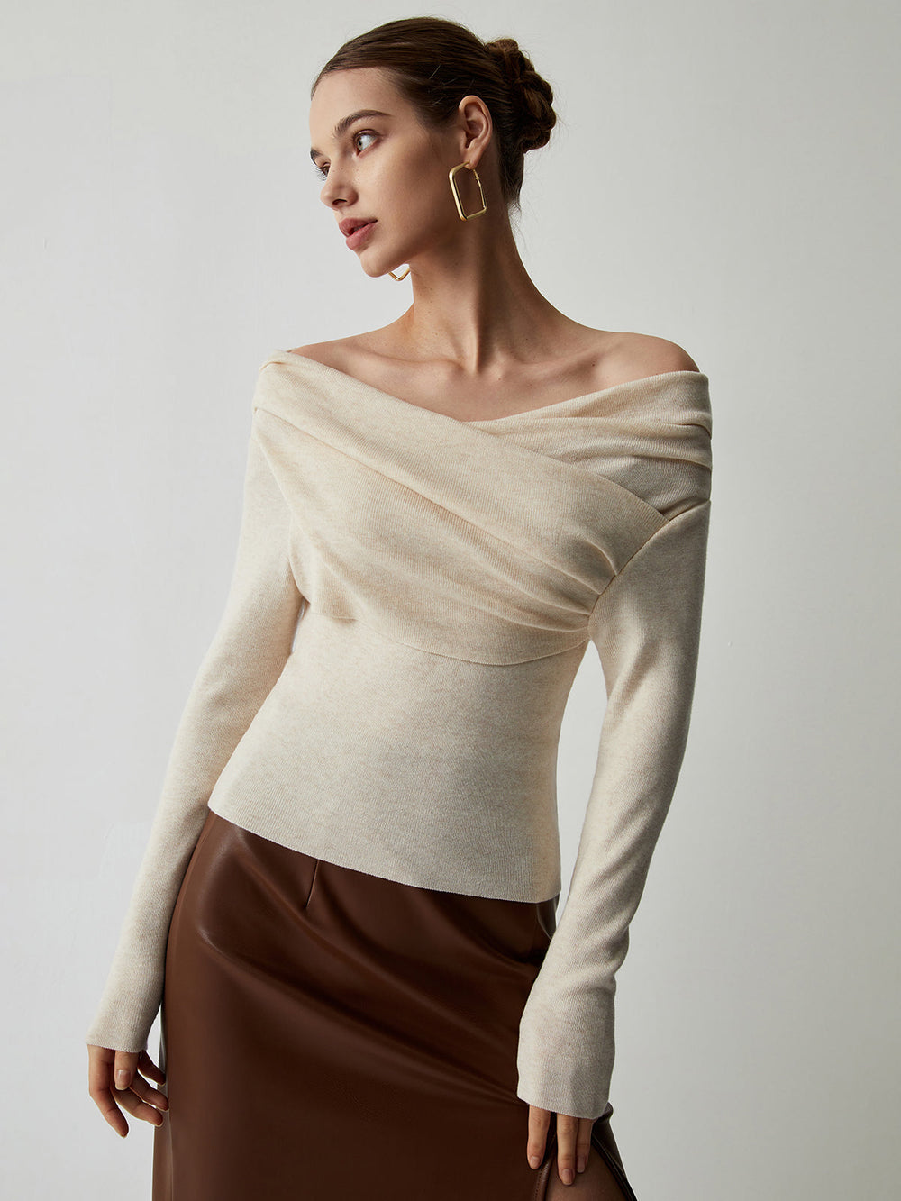 Off Shoulder Wrap Long Sleeve Knit Top  Liora Lane Boutique Knit Tops