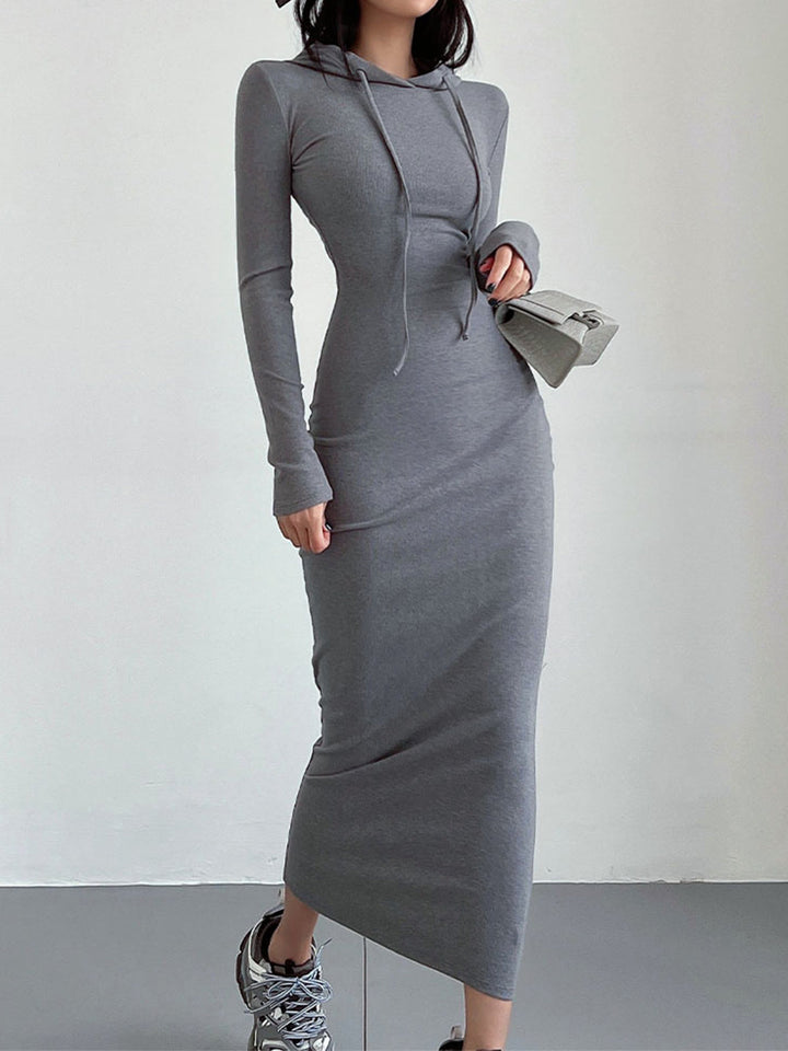 Drop Shoulder Drawstring Hooded Dress  Liora Lane Boutique Dresses Light Grey / XL 121.99