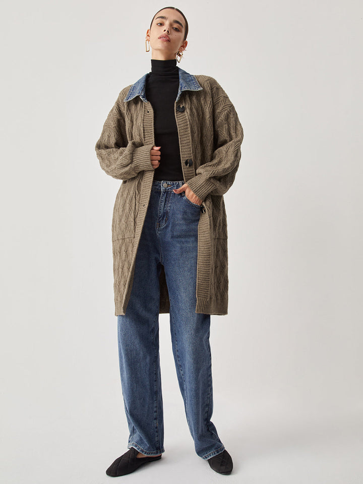 Diamond Stitch Knitting Longline Cardigan  Liora Lane Boutique Knit Outerwear