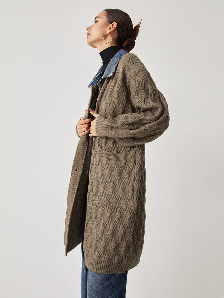 Diamond Stitch Knitting Longline Cardigan  Liora Lane Boutique Knit Outerwear