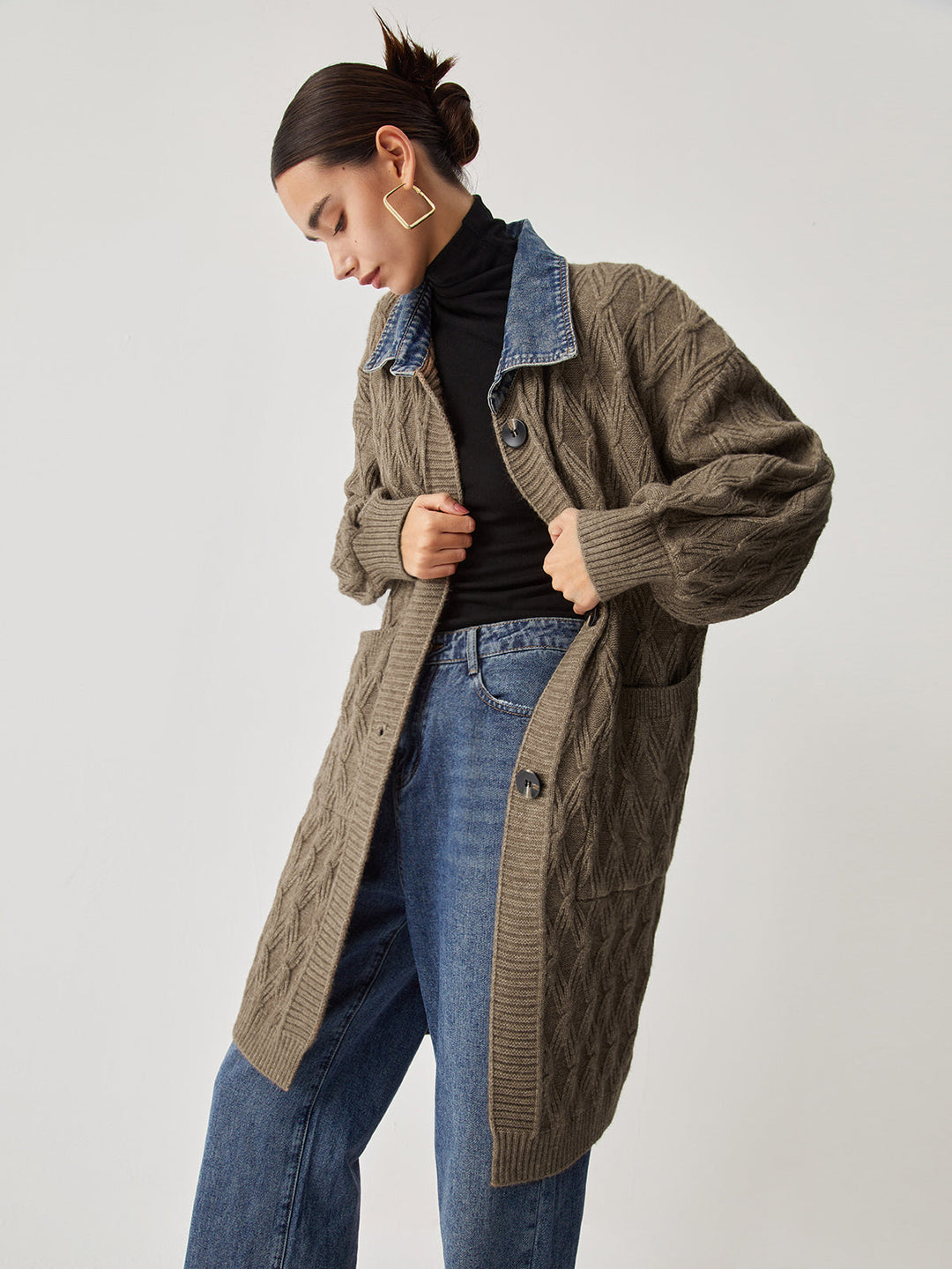 Diamond Stitch Knitting Longline Cardigan  Liora Lane Boutique Knit Outerwear