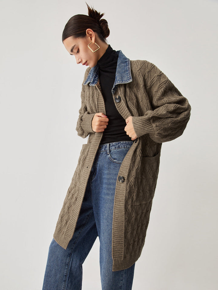 Diamond Stitch Knitting Longline Cardigan  Liora Lane Boutique Knit Outerwear