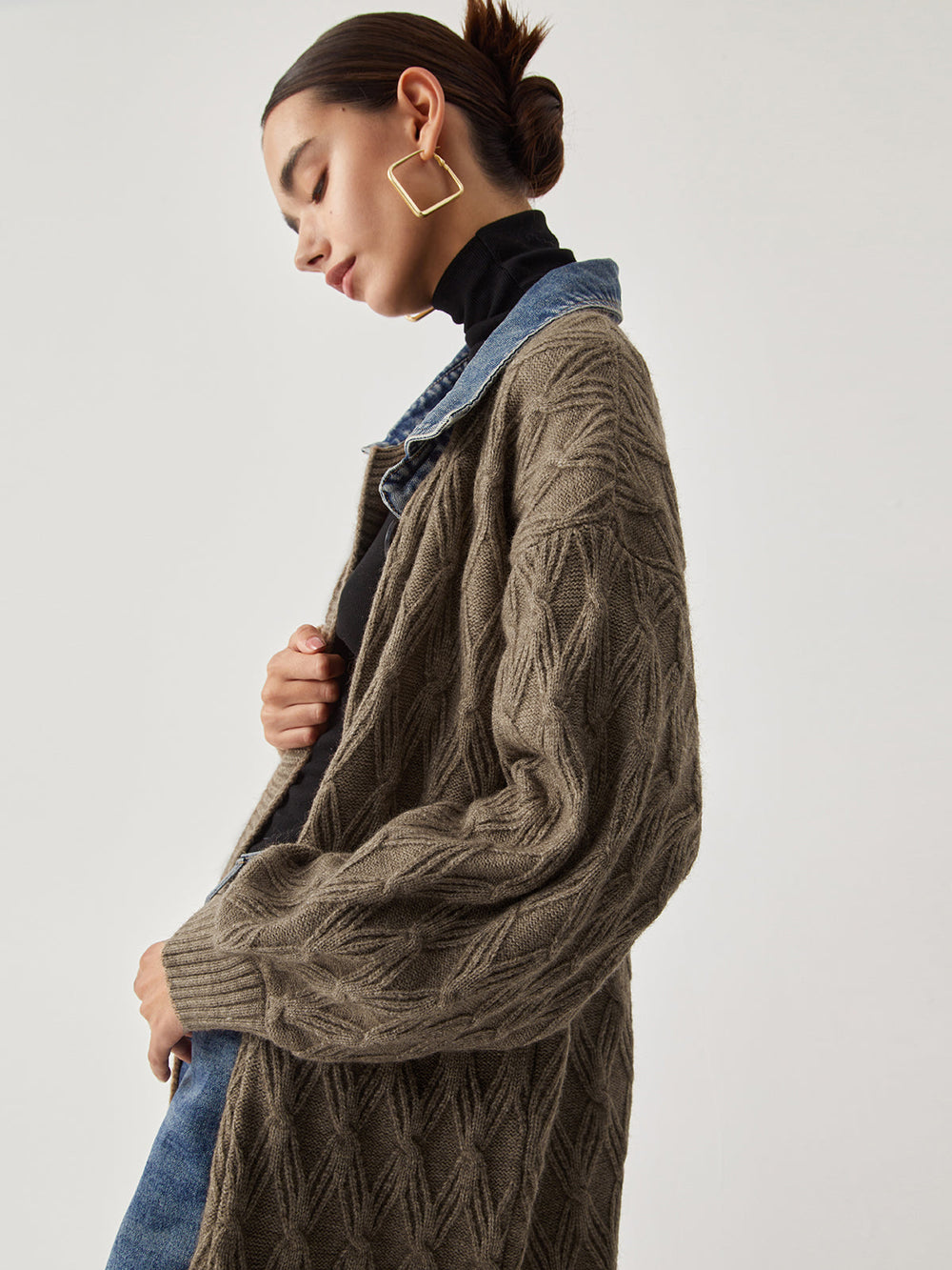 Diamond Stitch Knitting Longline Cardigan  Liora Lane Boutique Knit Outerwear