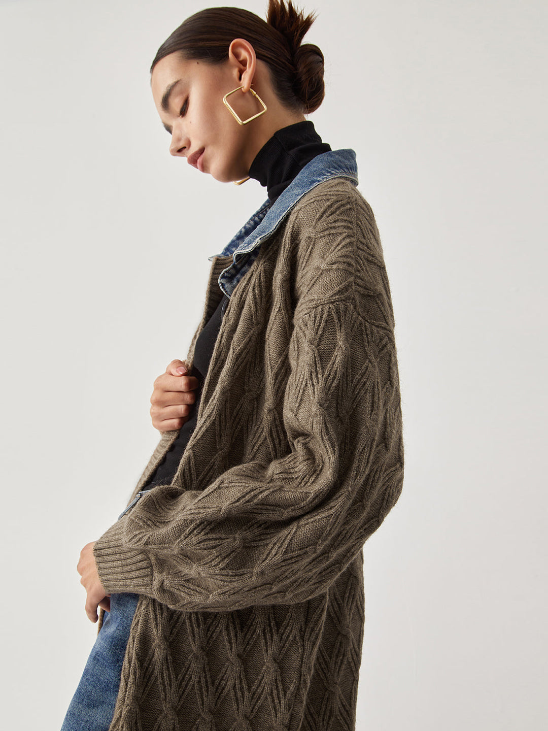 Diamond Stitch Knitting Longline Cardigan  Liora Lane Boutique Knit Outerwear