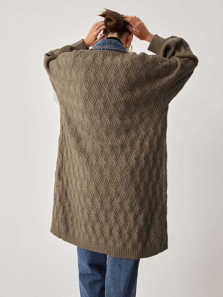 Diamond Stitch Knitting Longline Cardigan  Liora Lane Boutique Knit Outerwear