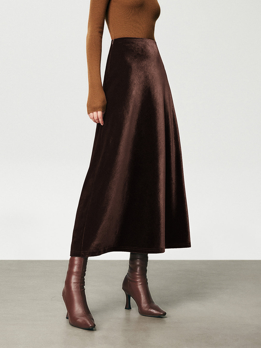 High Waist Velvet Maxi Skirt  Liora Lane Boutique Skirts Dark Brown / XL 36.00