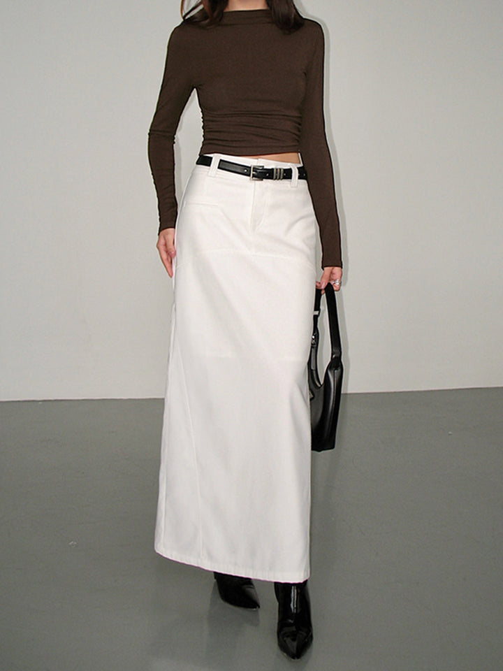 Mock Neck Slinky Long Sleeve Ribbed Knit Crop Shirt  Liora Lane Boutique T-Shirts