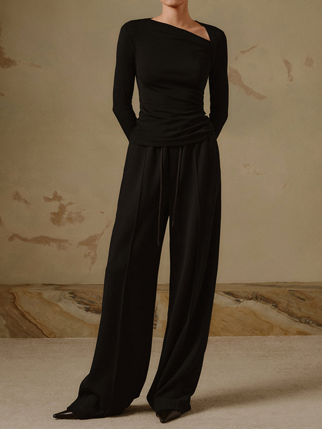 Ribbed Knit Long Sleeve Asymmetric Shirt  Liora Lane Boutique T-Shirts