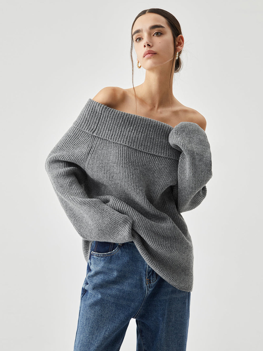 Oversized Overfold Off Shoulder Knit Sweater  Liora Lane Boutique Sweaters