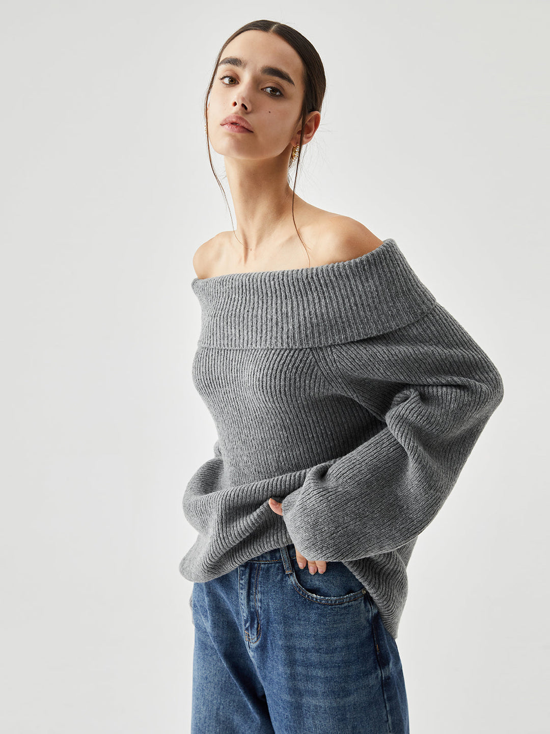 Oversized Overfold Off Shoulder Knit Sweater  Liora Lane Boutique Sweaters