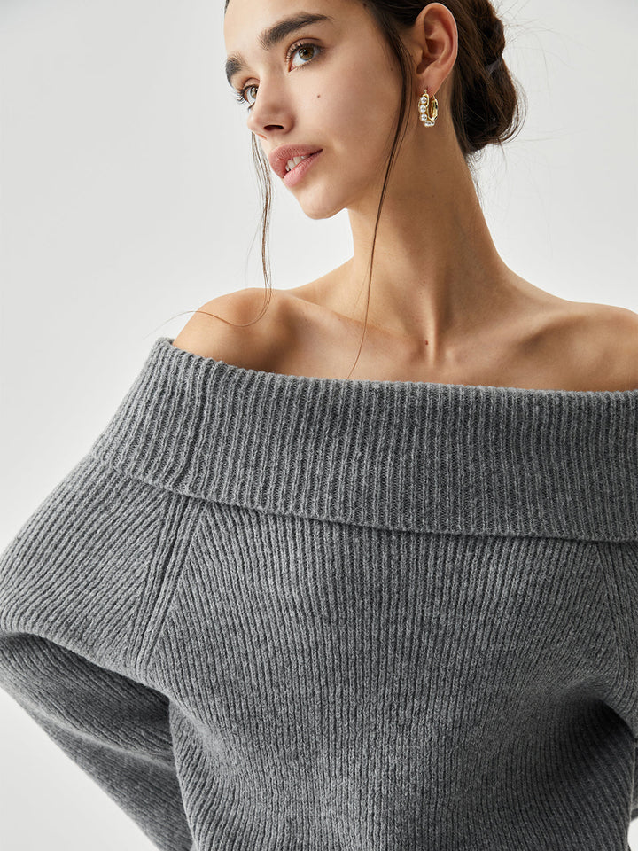 Oversized Overfold Off Shoulder Knit Sweater  Liora Lane Boutique Sweaters