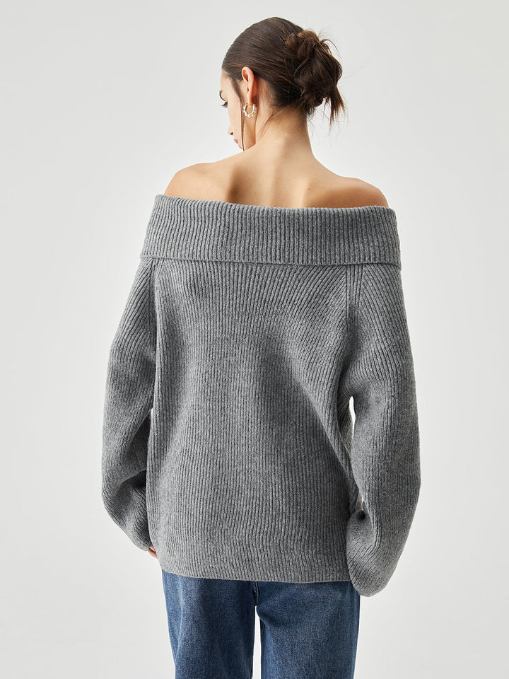 Oversized Overfold Off Shoulder Knit Sweater  Liora Lane Boutique Sweaters