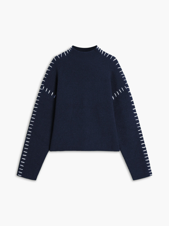 Shift The Focus Oversized Mock Neck Sweater  Liora Lane Boutique Sweaters Navy / XL 46.00
