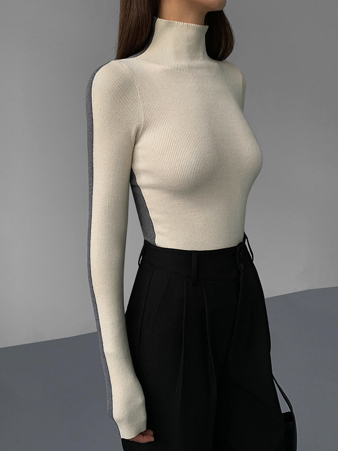 Two Tone Double Sided Long Sleeve Knit Top  Liora Lane Boutique Knit Tops