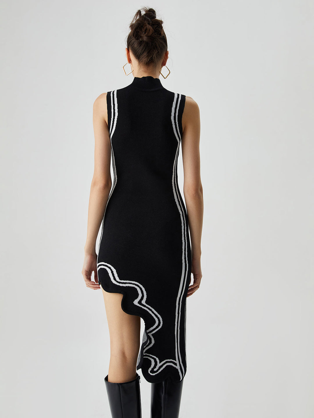Knit Asymmetric Contrast Trim Mock Neck Midi Dress  Liora Lane Boutique Sweater Dresses