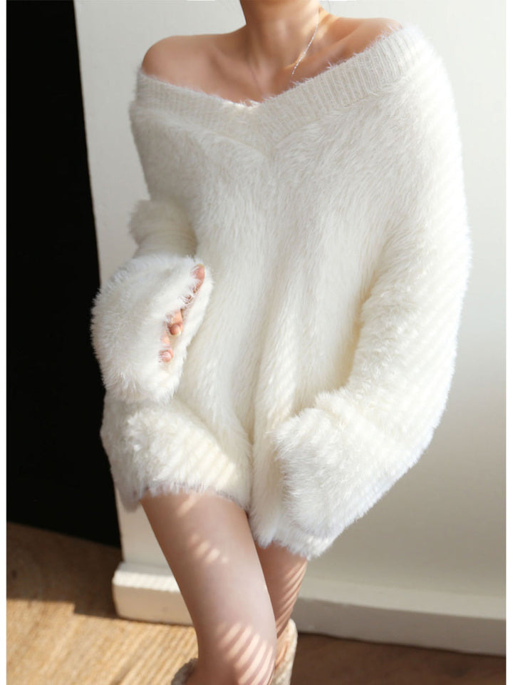 Oversized Fuzzy V-neck Sweater  Liora Lane Boutique Sweaters